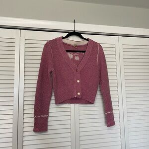 Pilcro by Anthropologie Pink Knit Crop Cardigan Sweater